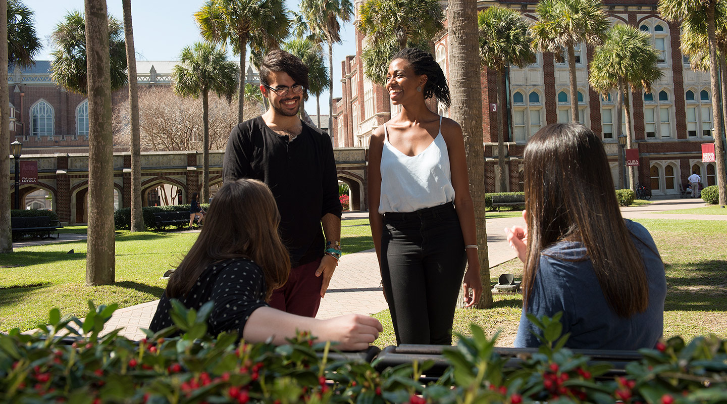 Students laughing in quad