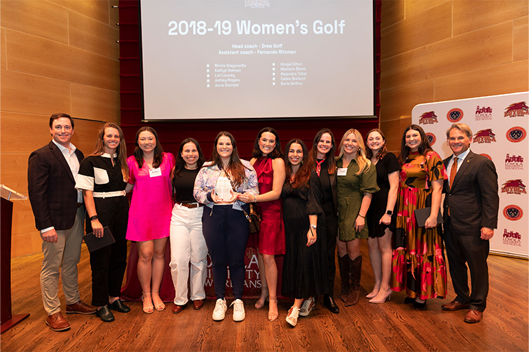 The 2018-2019 Women's Golf Team is honored at the 2025 Athletics Hall of Fame